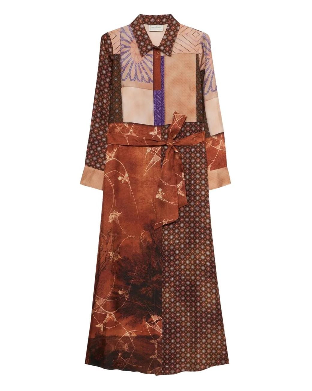 Pierre Louis Mascia Brown Aloe Patchwork Belted Dress
