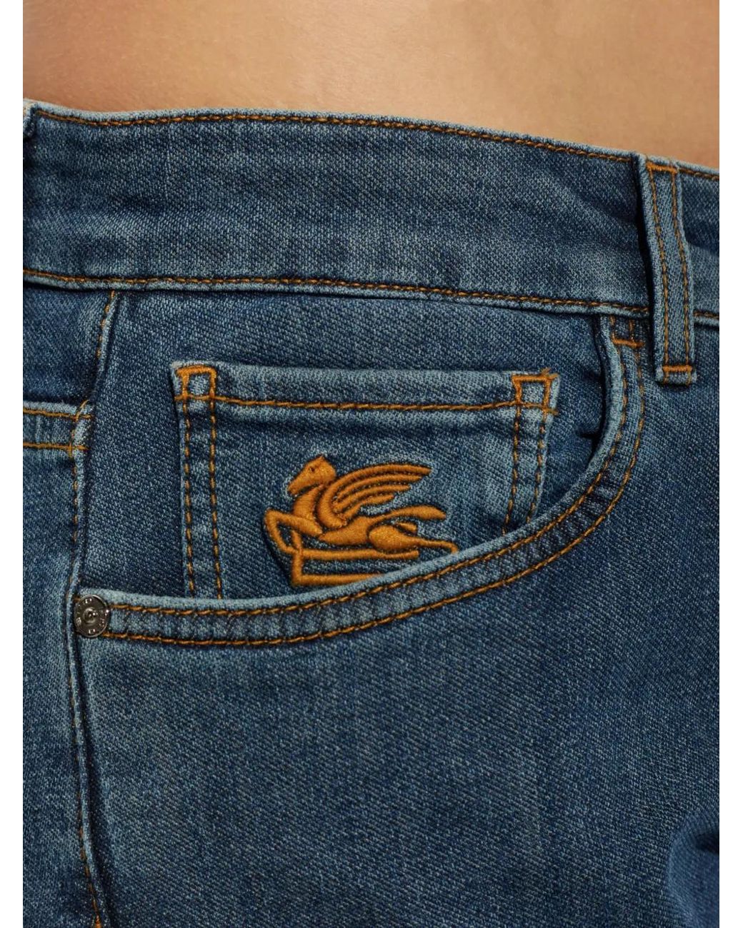 Etro Blue Embroidered-Logo Straight-Leg Jeans for men