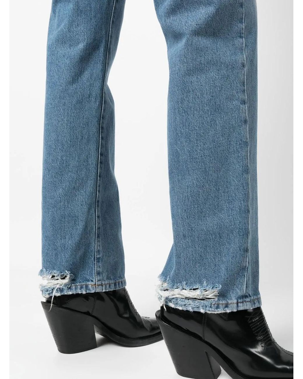 3x1 Blue Distressed Straight-Leg Jeans