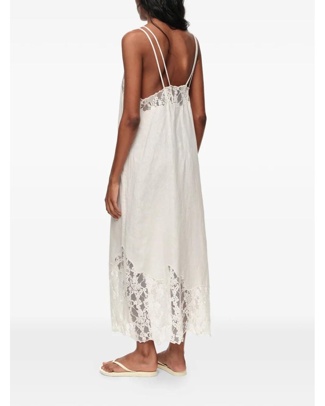 Bimba Y Lola White Washed Linen Lace Midi Dress