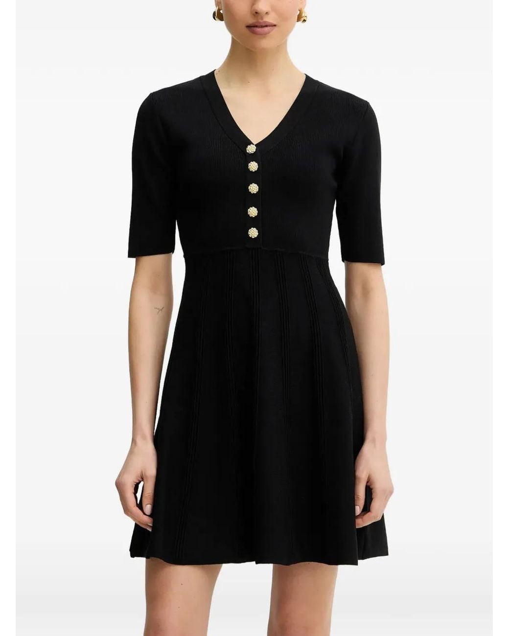 Morgan Black Button-Embellished Pleated Mini Dress