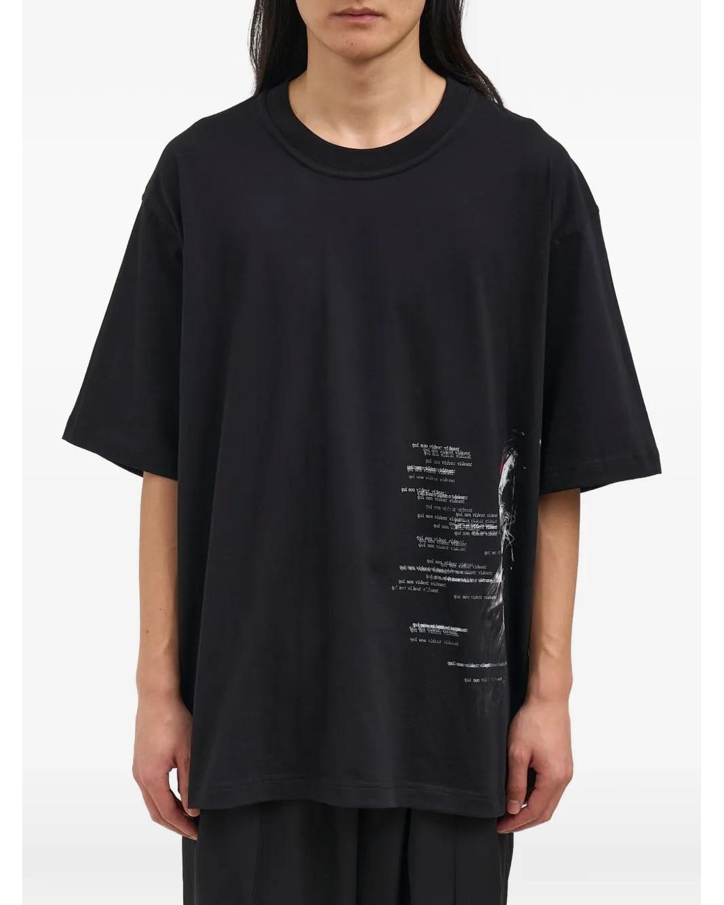 Isabel Benenato Black Graphic-Print Crew-Neck T-Shirt for men