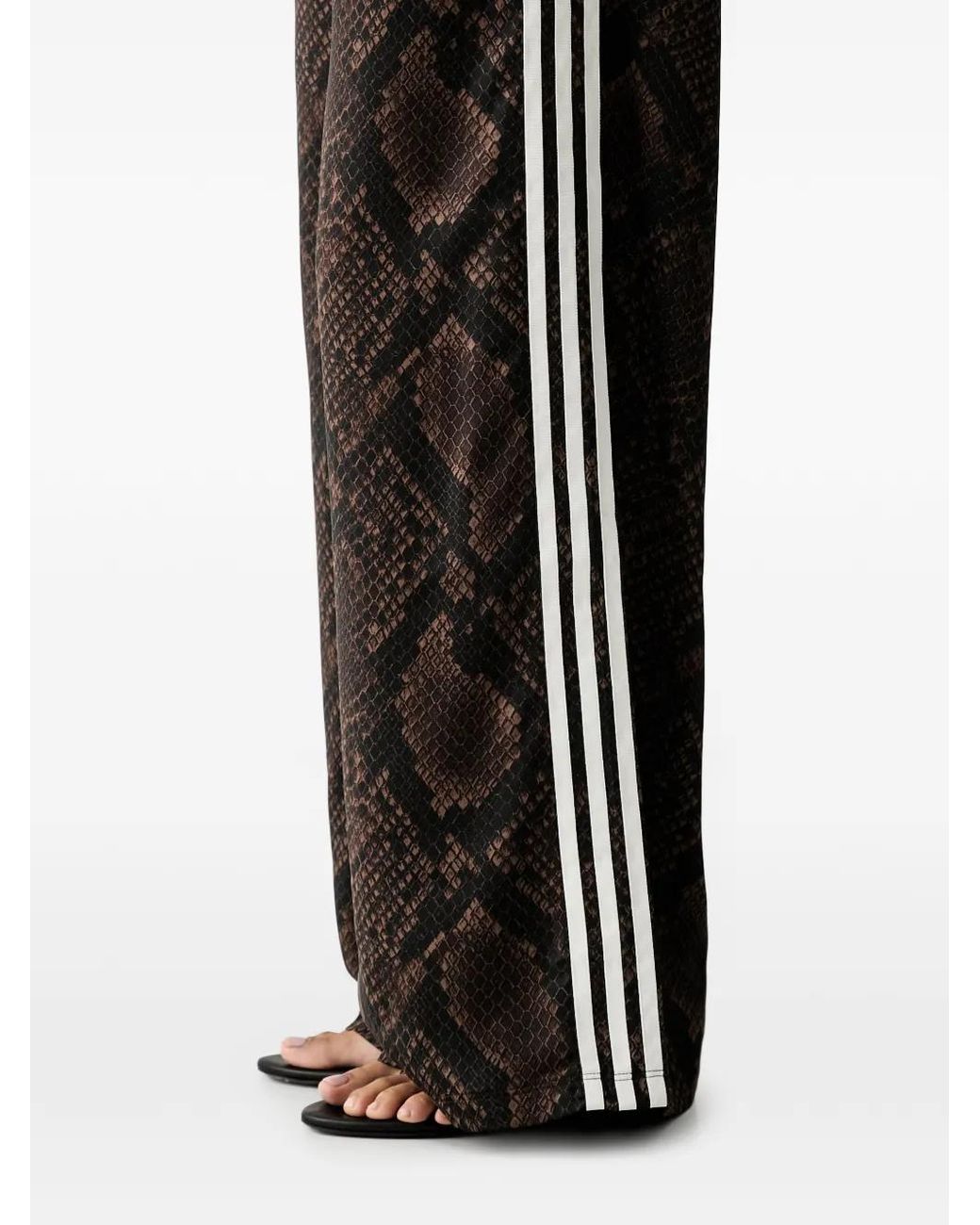 Adidas Black Satin Snake-Print Wide-Leg Track Pants
