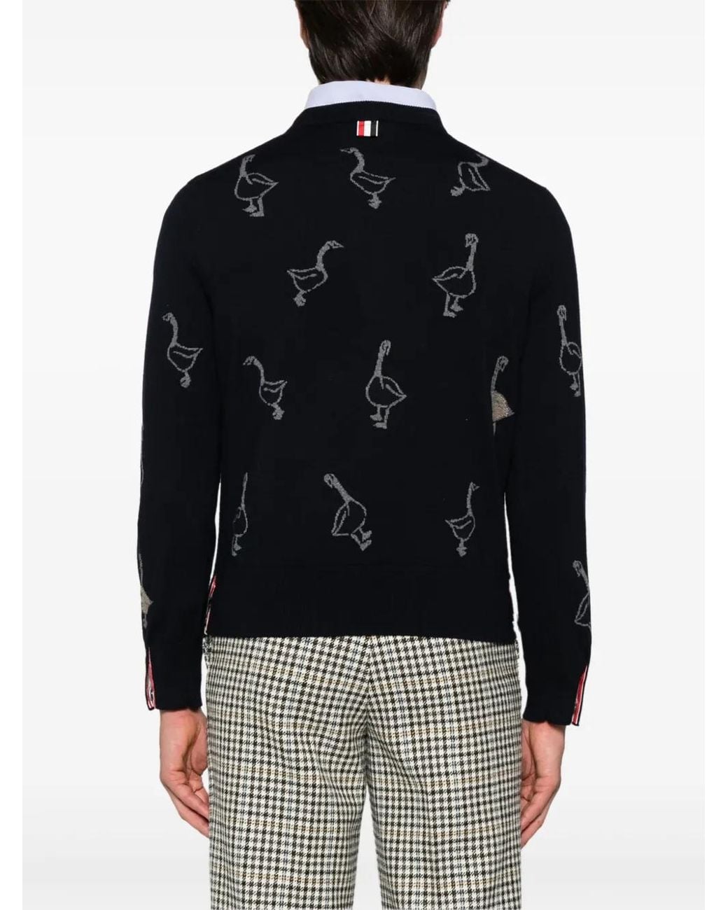 Thom Browne Black Pattern-Intarsia Virgin Wool Sweater for men