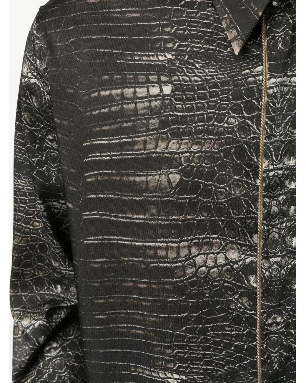 Roberto Cavalli Gray Snakeskin-Print Button-Up Shirt for men