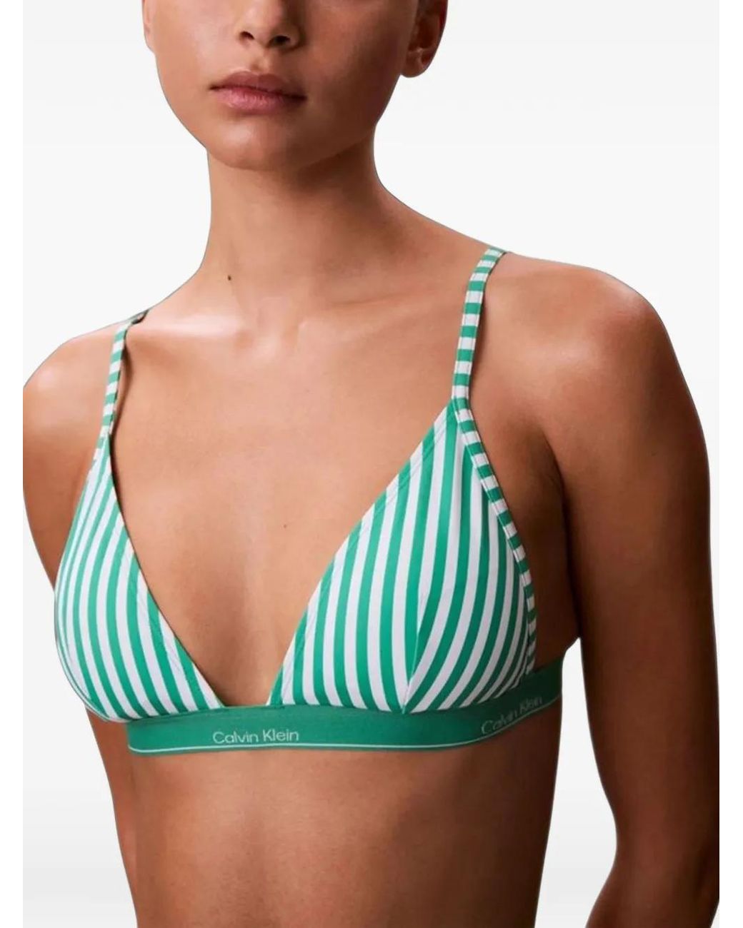 Calvin Klein Green Striped-Pattern Bikini Top