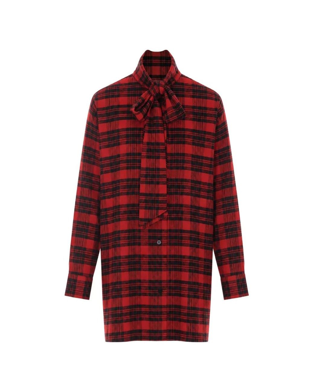 TRUE AVENUE Red Bow-Detail Checked Shirt