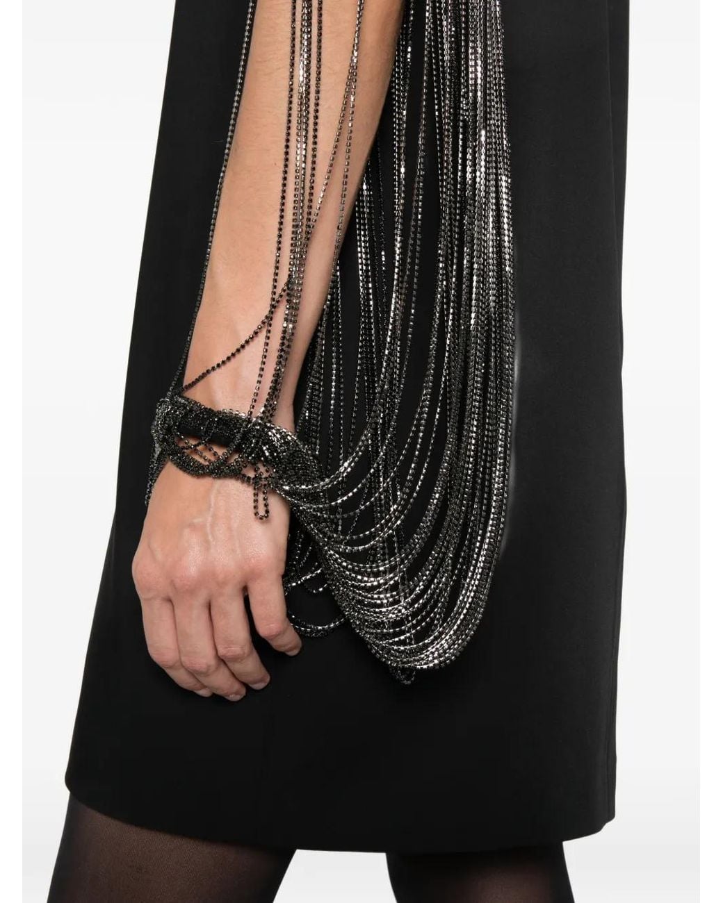 Costarellos Black Crystal-Fringe Crepe Mini Dress