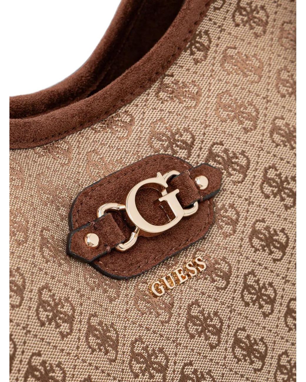 Guess Brown Samantha Monogram-Print Logo-Plaque Tote Bag