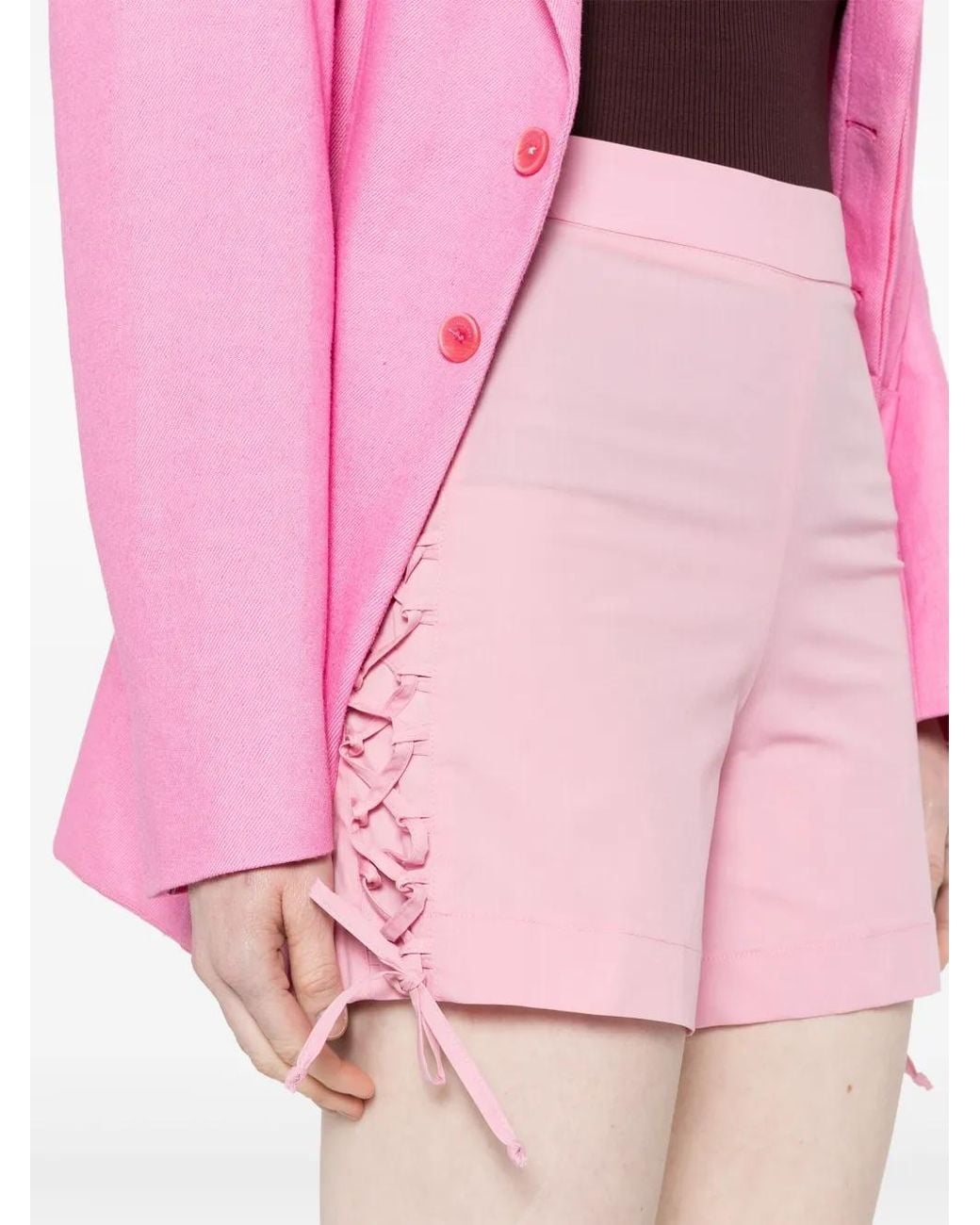 FEDERICA TOSI Pink Lace-Up Poplin Shorts
