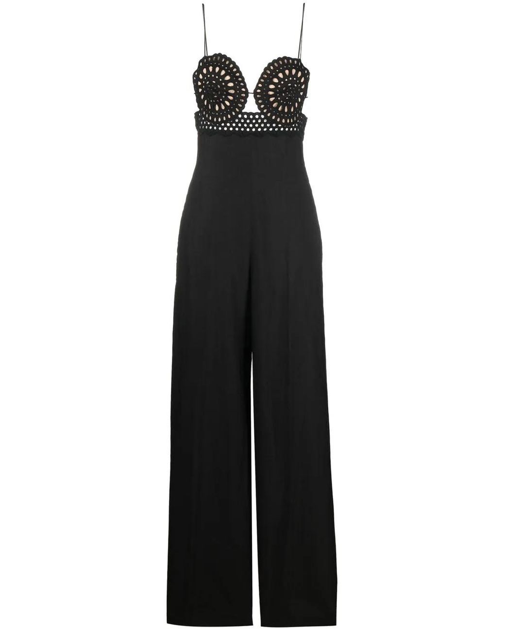 Stella McCartney Black Flared Jumpsuit In Broderie Anglaise Lace