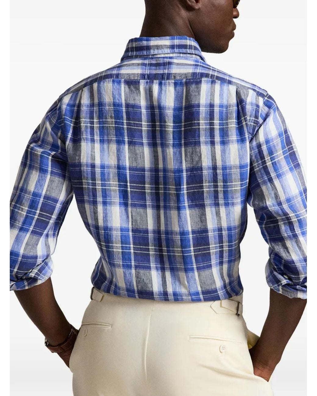 Polo Ralph Lauren Blue Classic Fit Plaid Linen Shirt for men