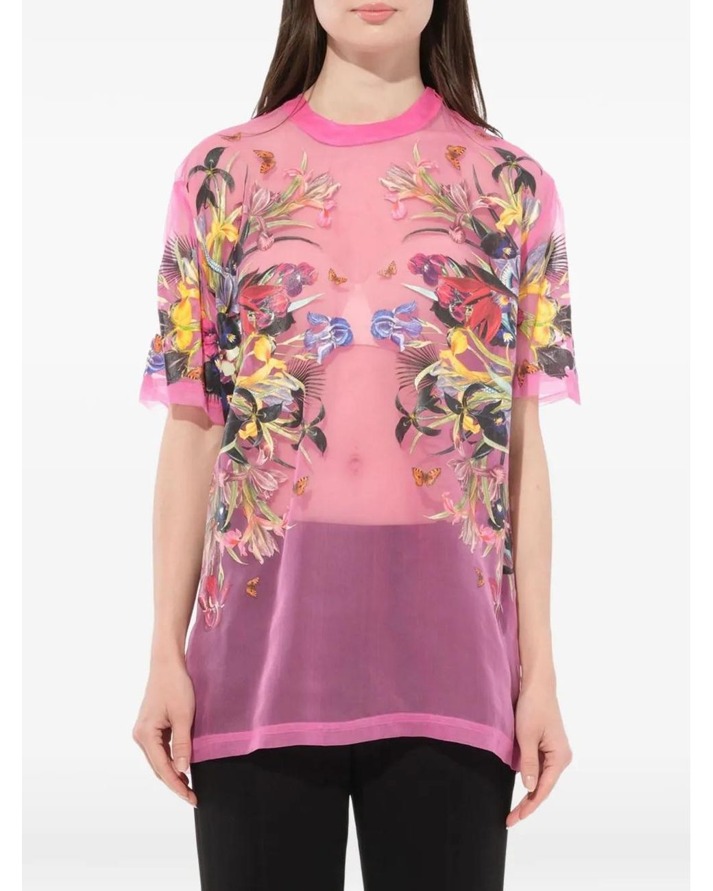 Givenchy Pink Floral-Print Semi-Sheer T-Shirt