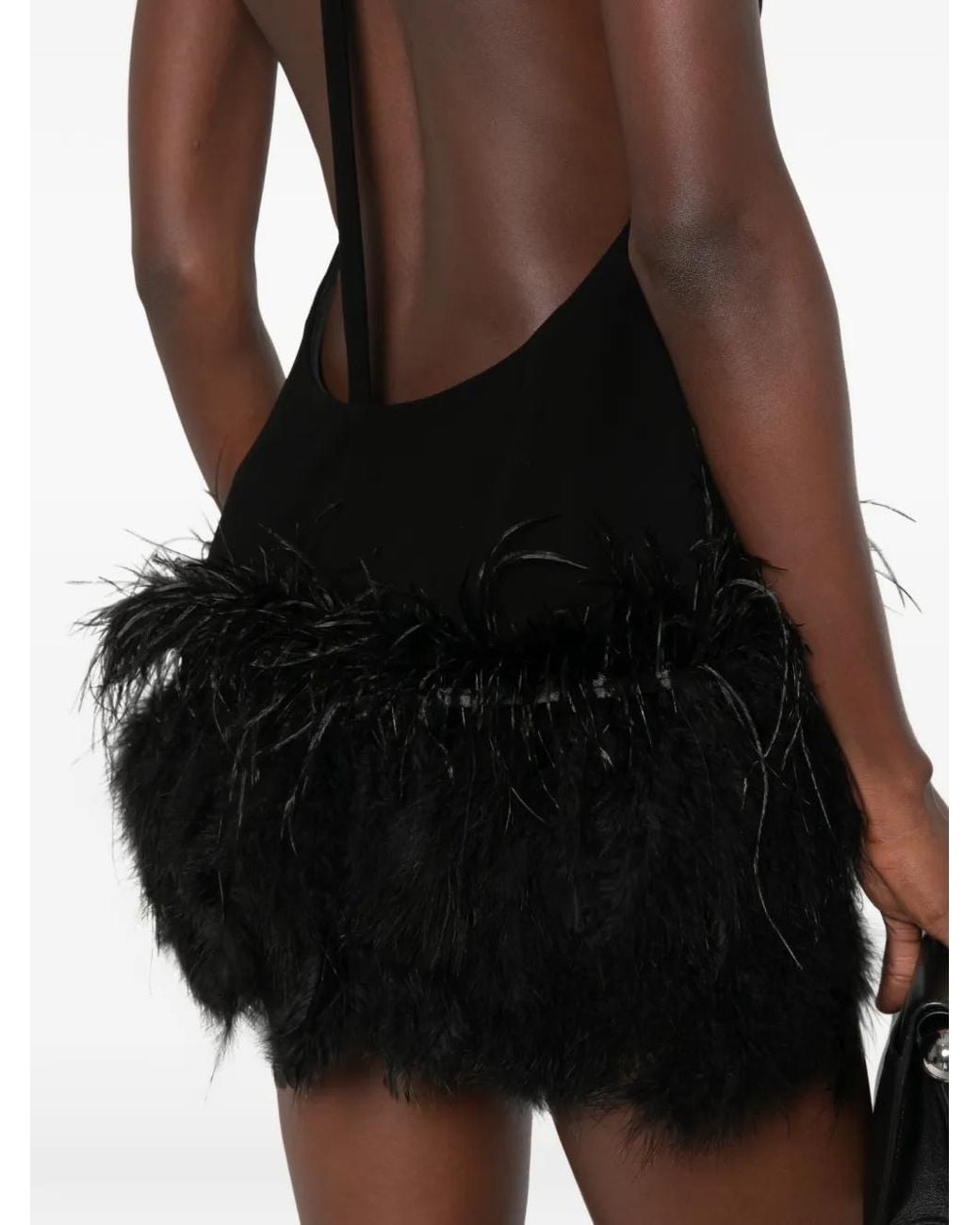 Vestiaire d'un Oiseau Libre Black Feather-Trim Open-Back Mini Dress