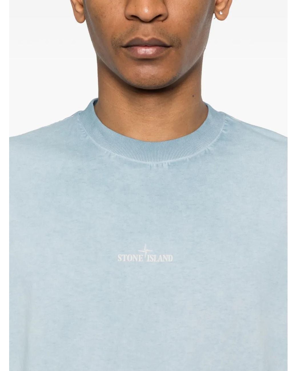 Stone Island Blue 2100002 Combed Organic Cotton Jersey, Uneven Cold Dyeing Regular-Fit T-Shirt With 'Erosion' Print for men