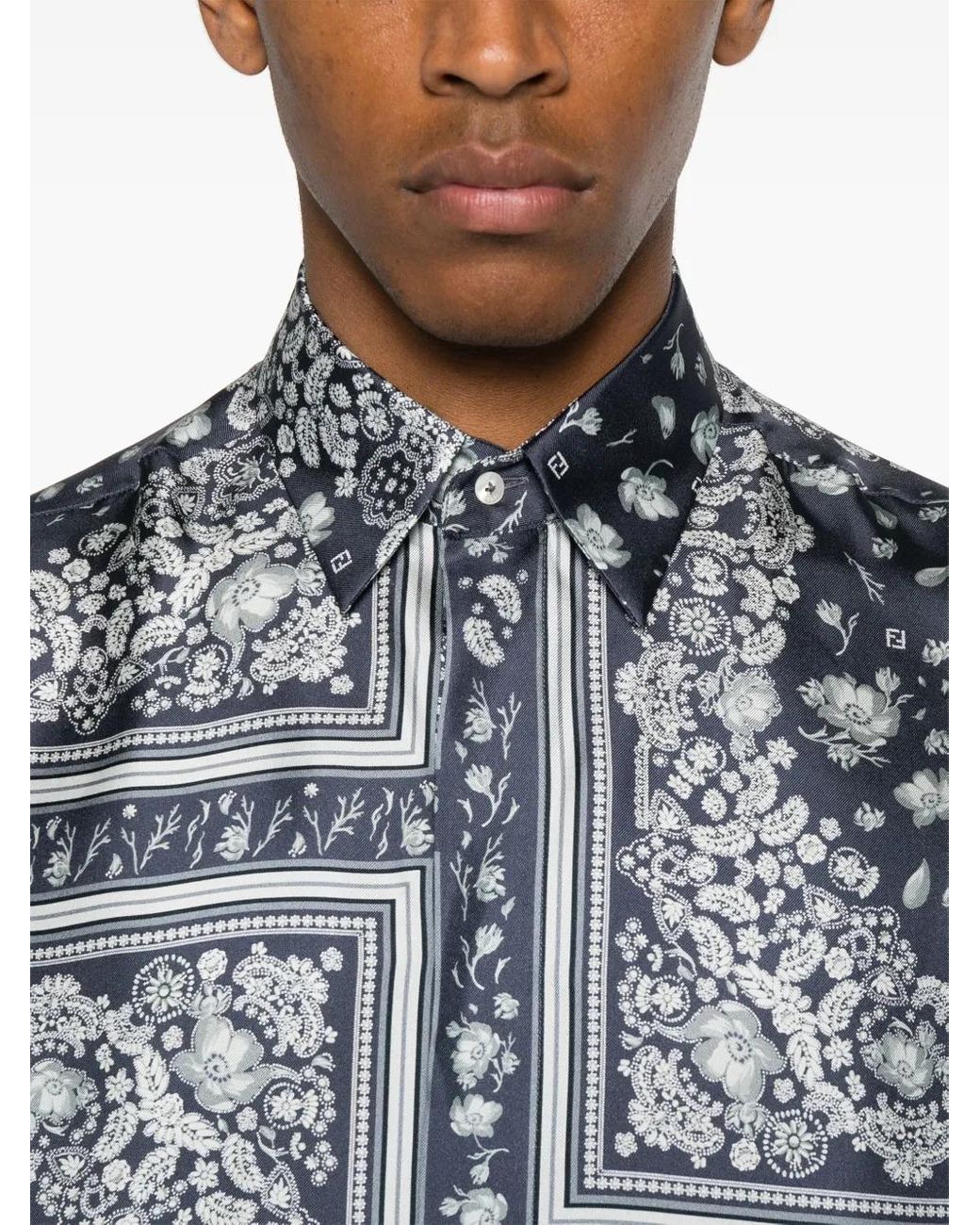 Fendi Blue Ff Linen Shirt for men