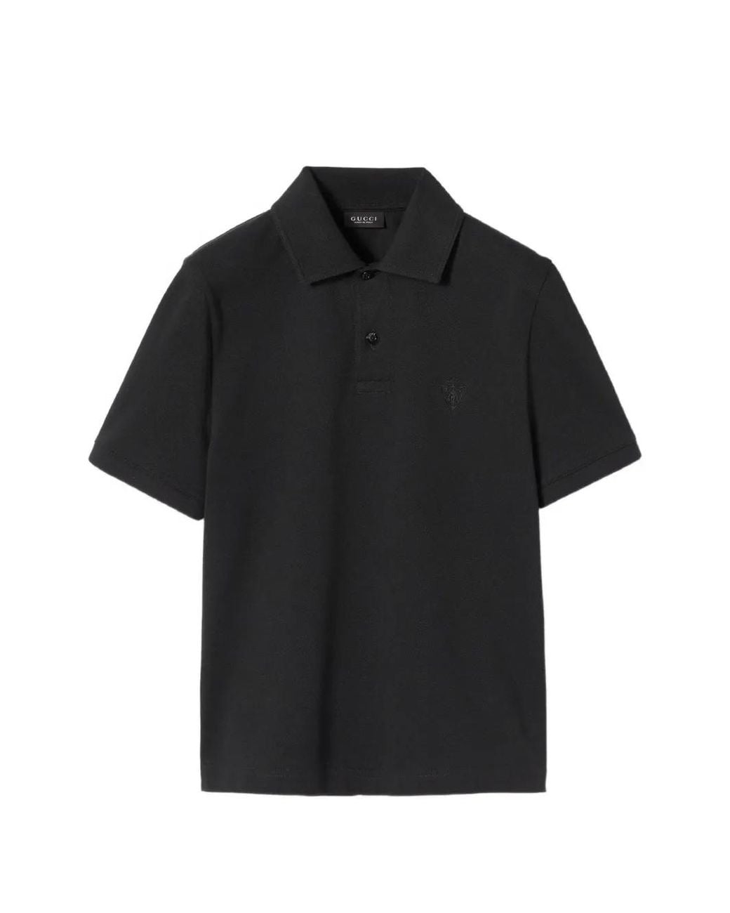 Gucci Black Cotton Piquet Polo Shirt With Embroidery for men
