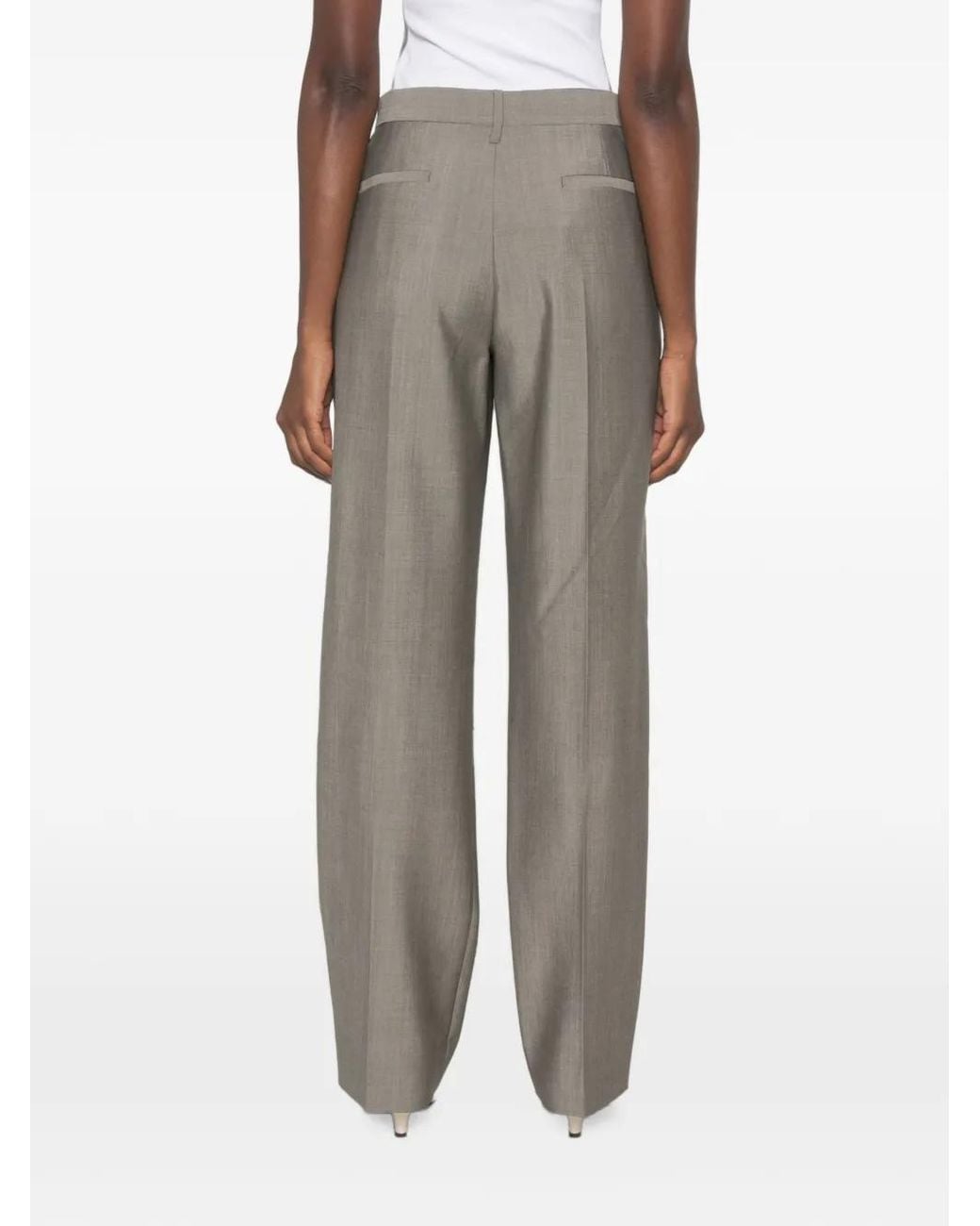 Victoria Beckham Gray Pleated-Design Trousers