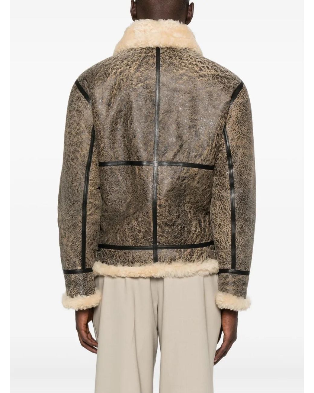 P.A.R.O.S.H. Brown Giubbotto Shearling Zip-Front Leather Jacket