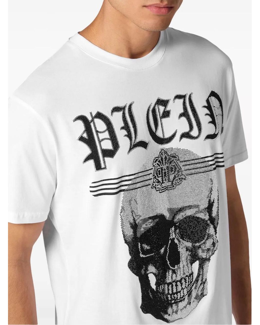 Philipp Plein White Skull Crystal-Embellished T-Shirt for men