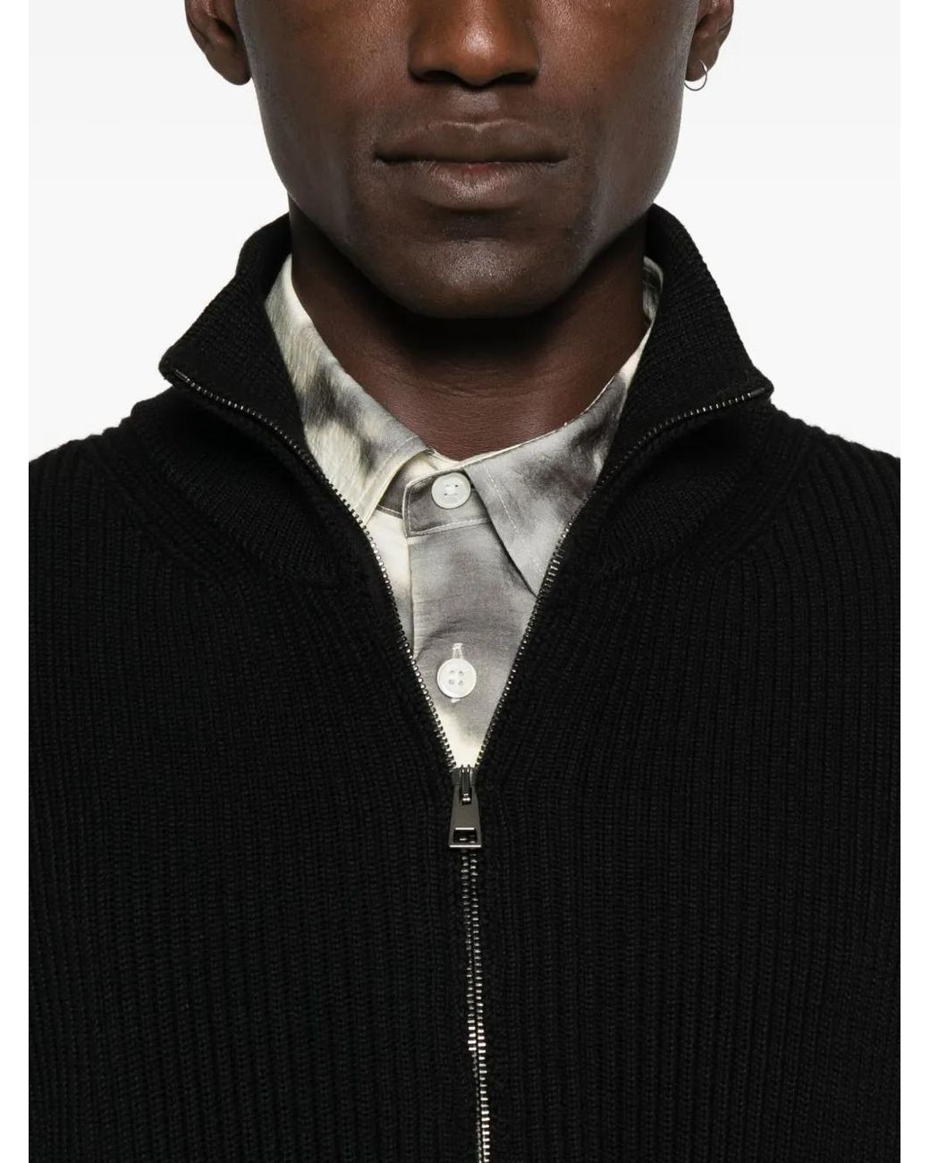 Roberto Collina Black Zip-Front Merino-Wool Cardigan for men