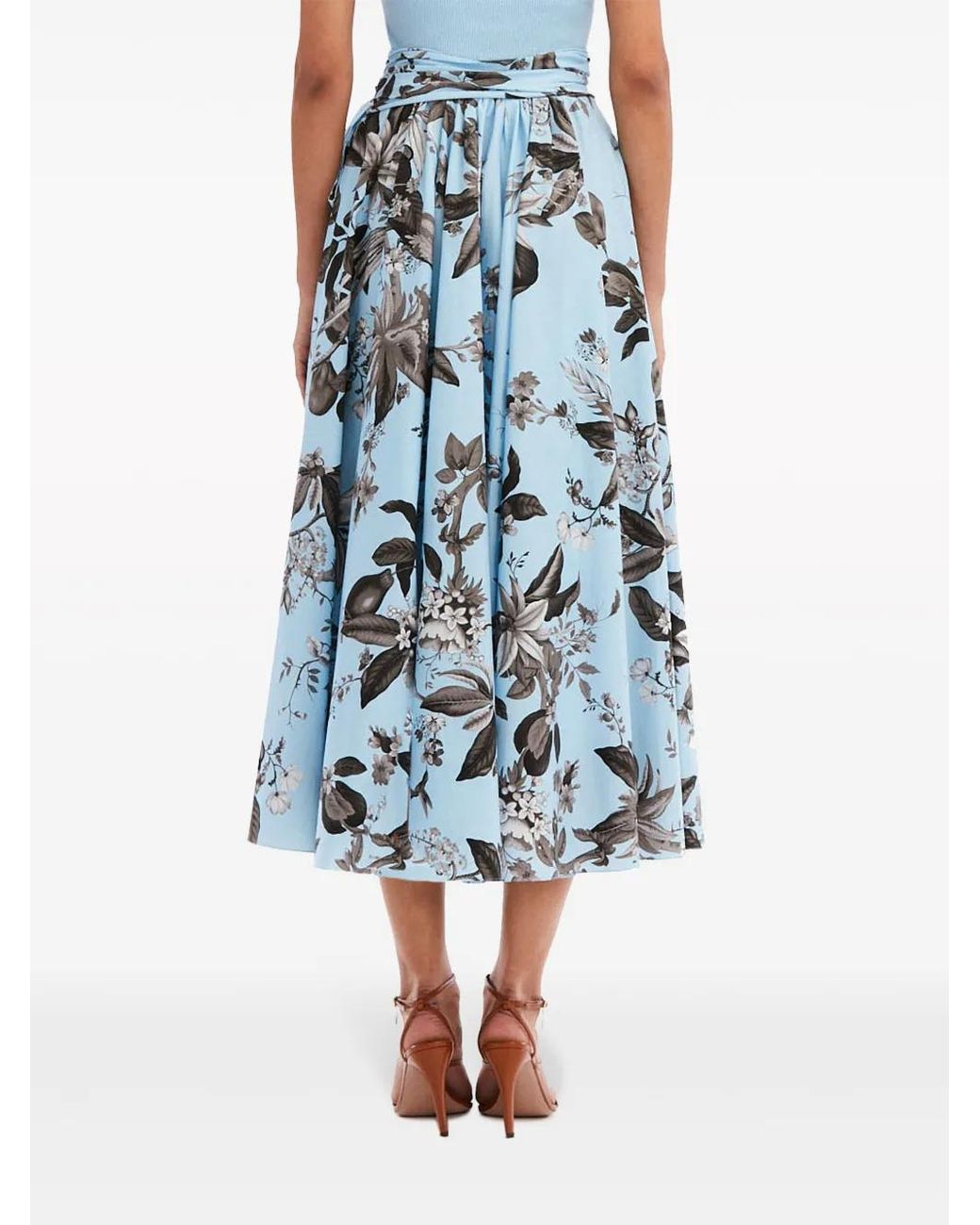Oscar de la Renta Blue Flora & Fauna-Print Sleeveless Midi Dress
