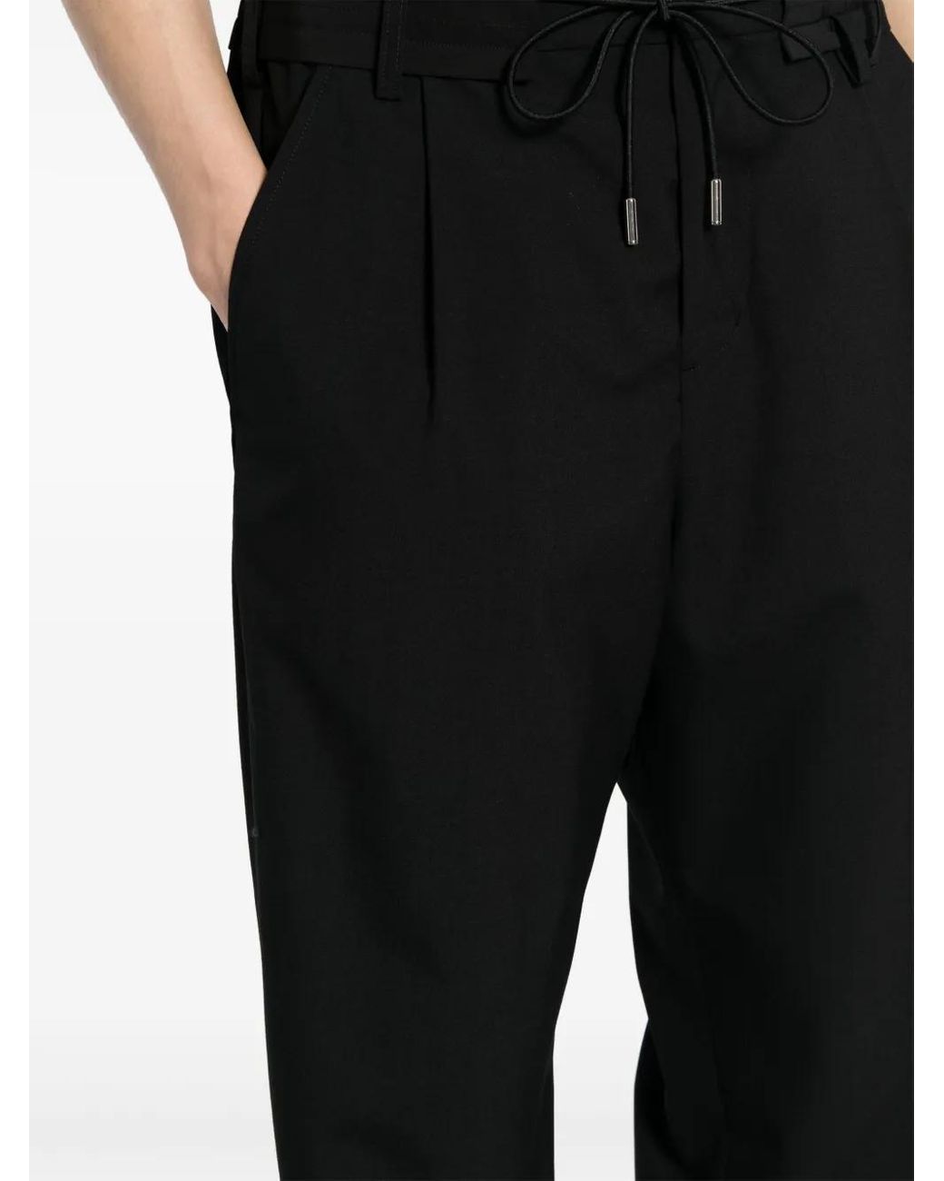 Sacai Black Drawstring-Fastening Tapered Trousers for men
