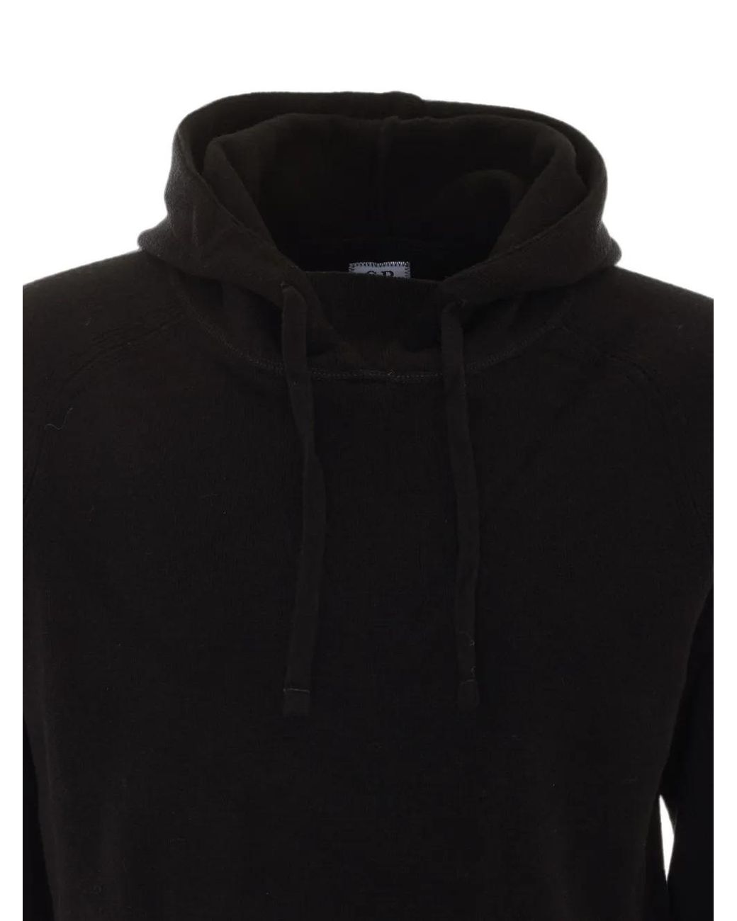 C P Company Black Lambswool Lens Knitted Hooded Sweater for men