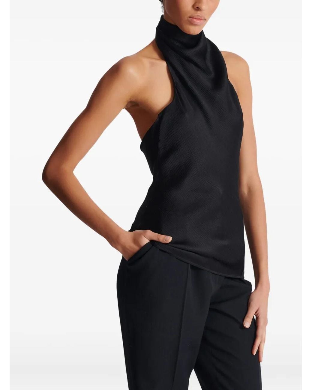 Balmain Satijnen Haltertop Met Open Rug in het Black