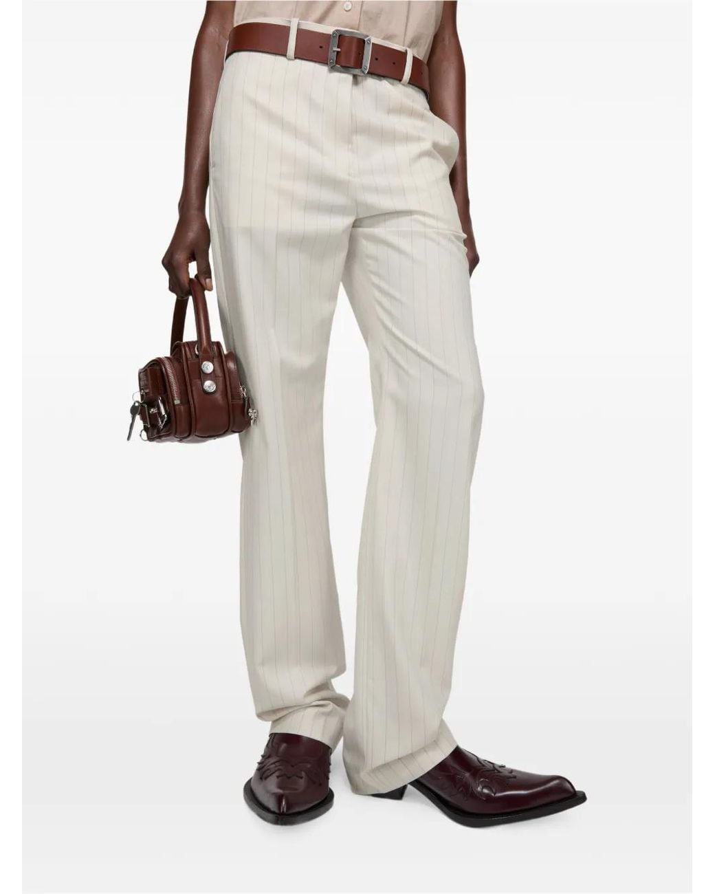 Acne White Wool Pinstripe Trousers