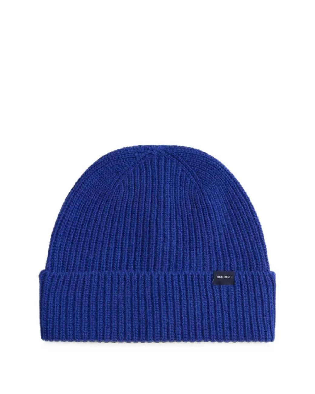 Woolrich Blue Ribbed-Knit Beanie Hat for men