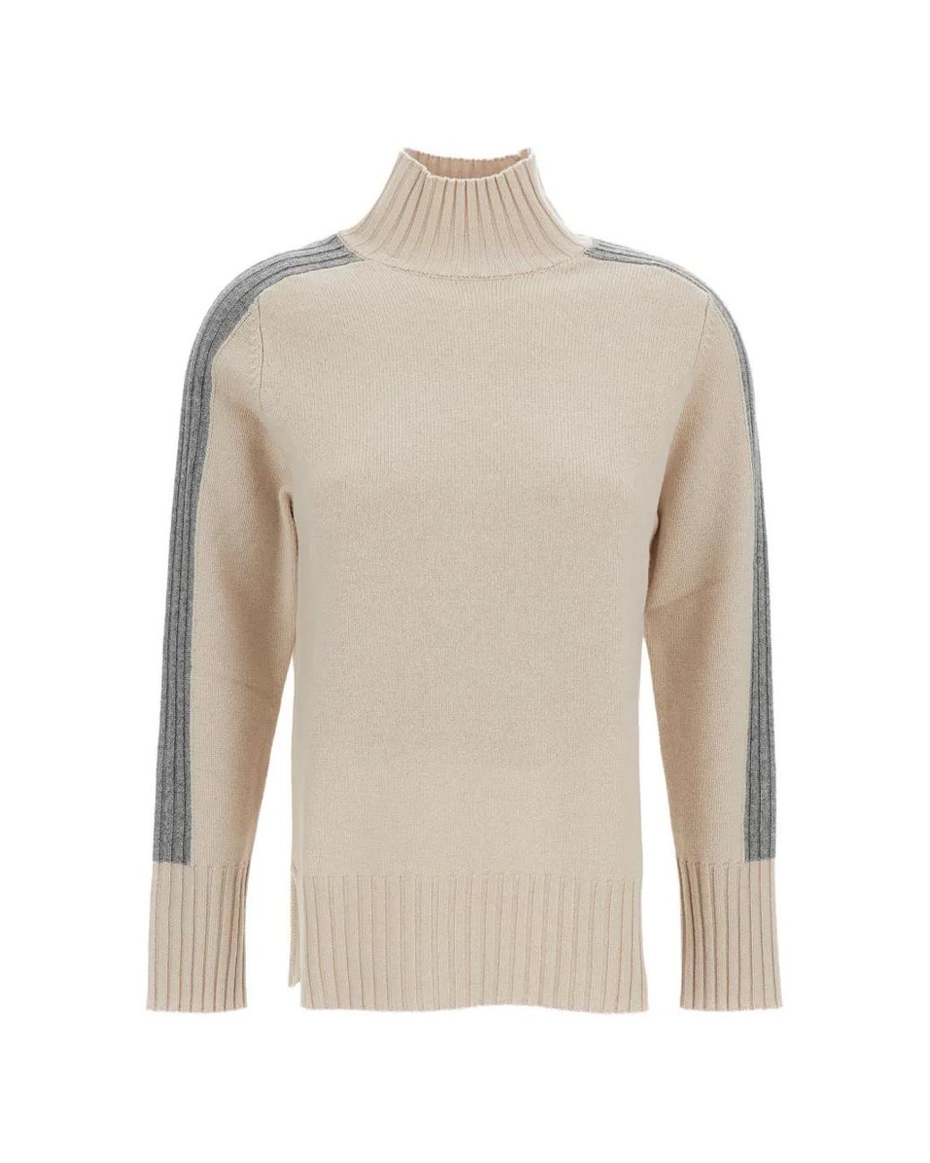 Lorena Antoniazzi White High-Neck Stripe-Detail Sweater