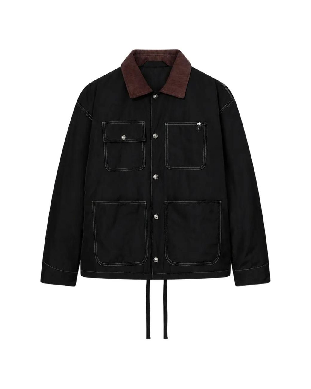 Palm Angels Black Logo-Print Contrast-Collar Field Jacket for men