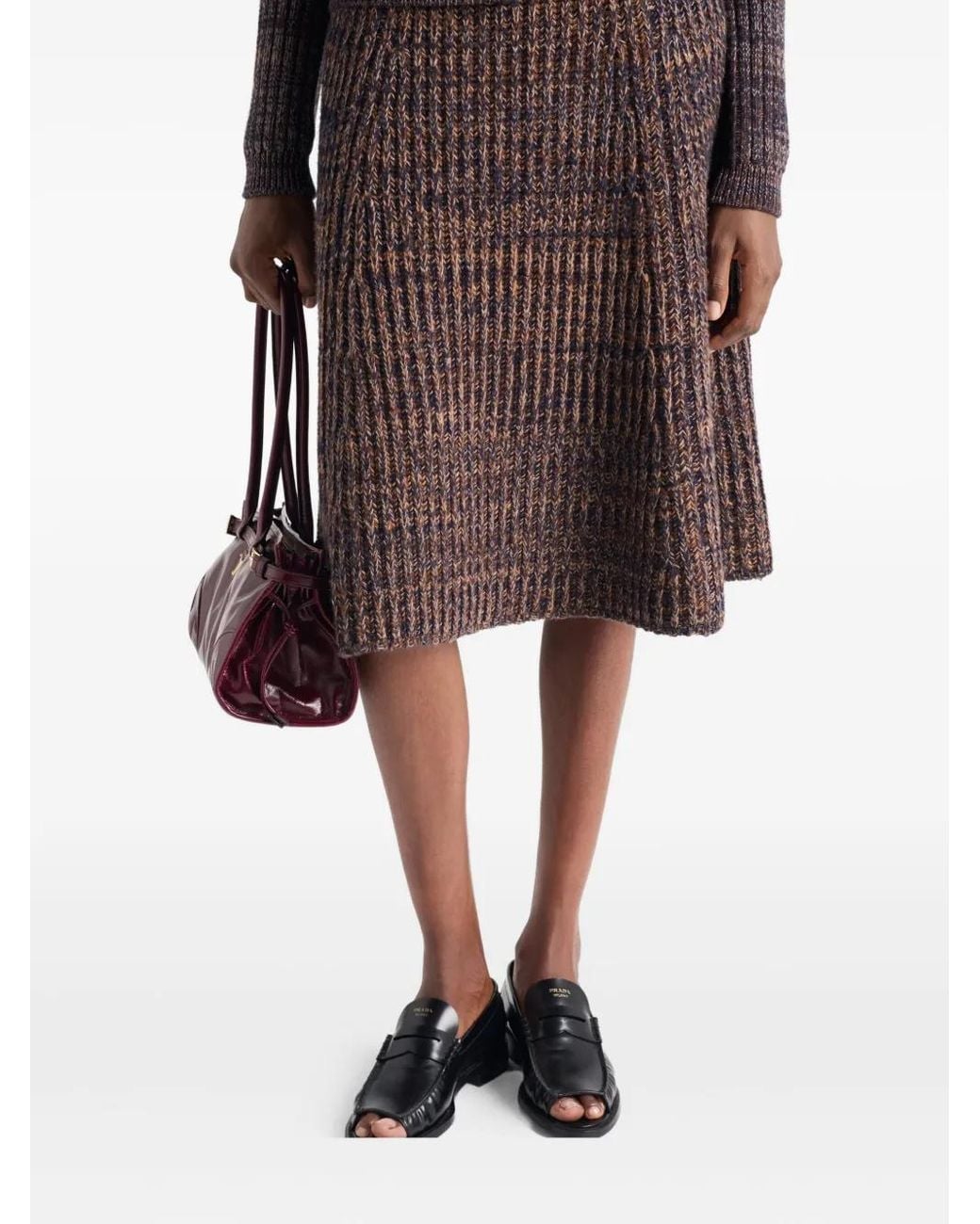 Prada Purple Ribbed Flared Knit Midi Skirt