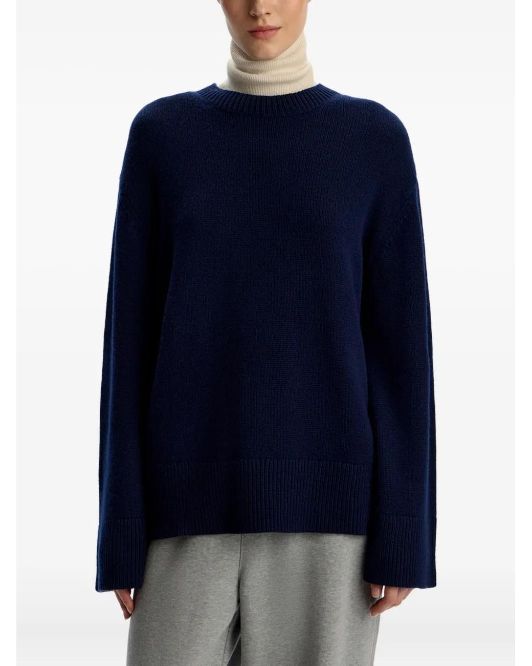 12 STOREEZ Blue Crew Neck Merino Wool Sweater