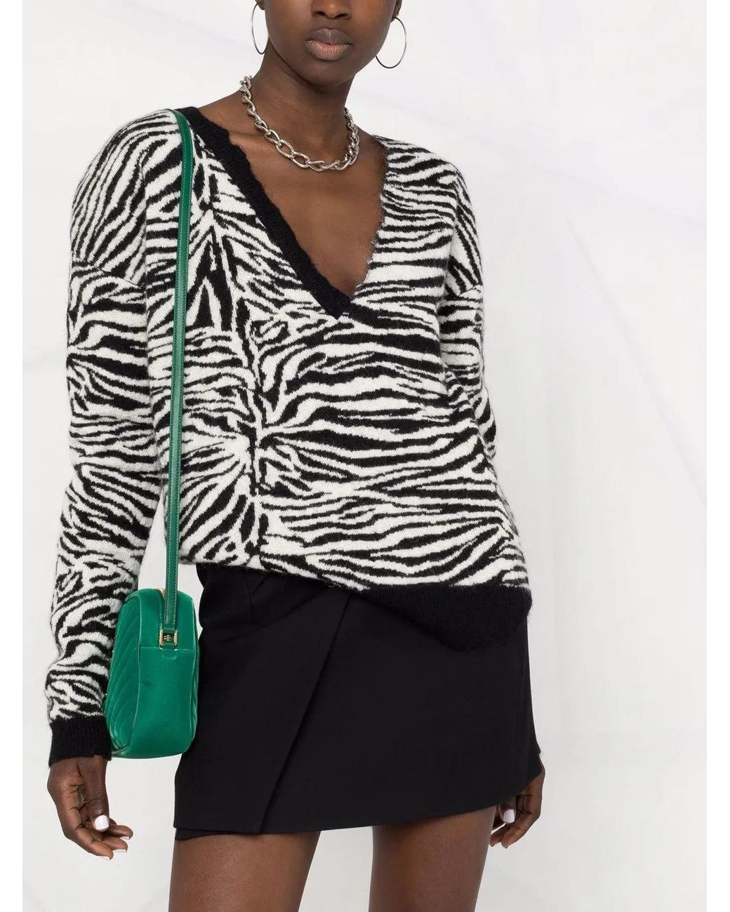 Saint Laurent White Zebra-pattern Ripped Jumper
