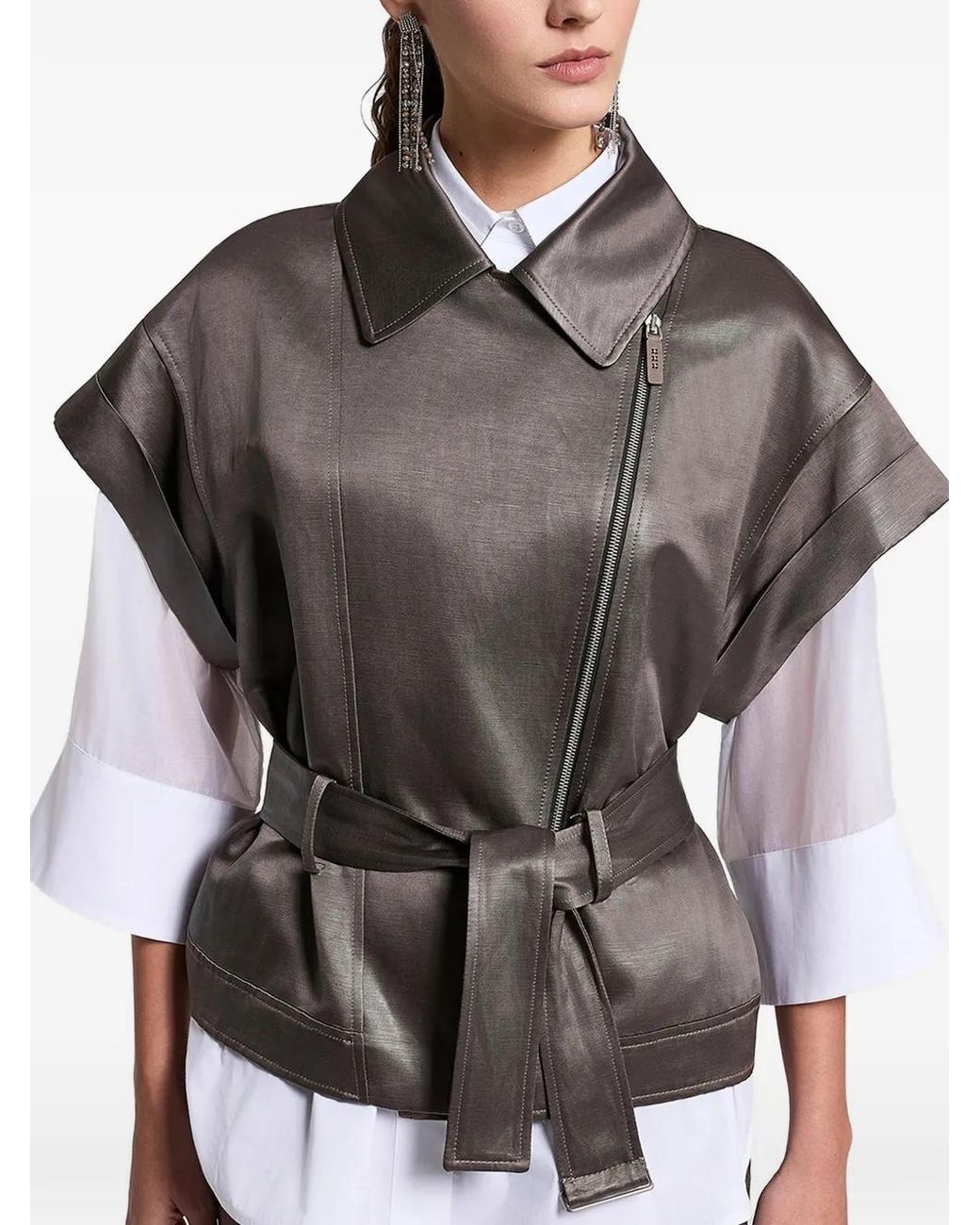 Peserico Gray Veste Zippée À Taille Ceinturée
