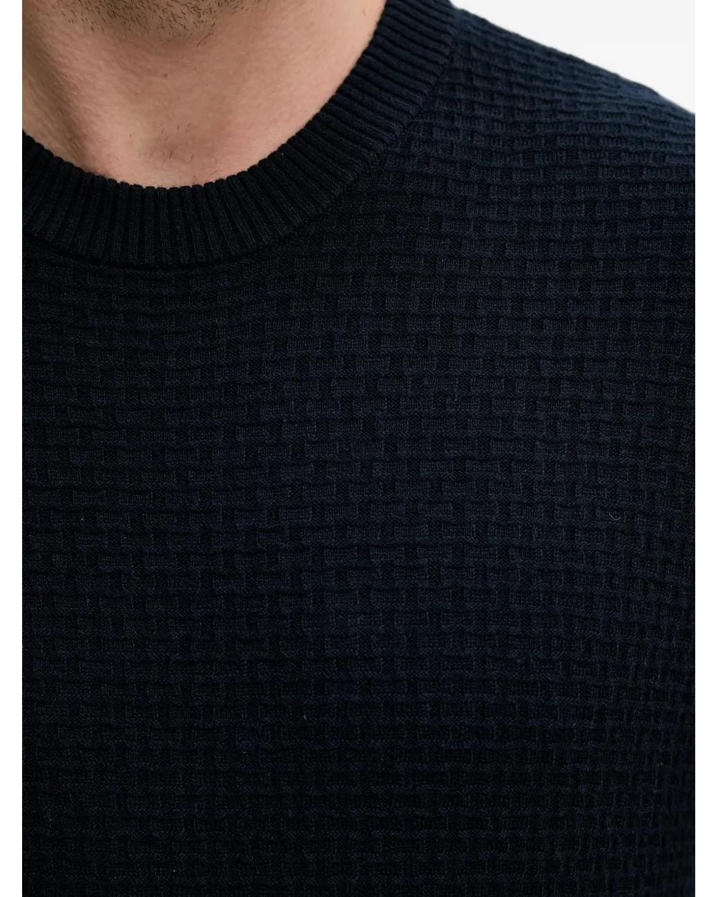 Sisley Blue Waffle-Knit Crew-Neck Sweater for men