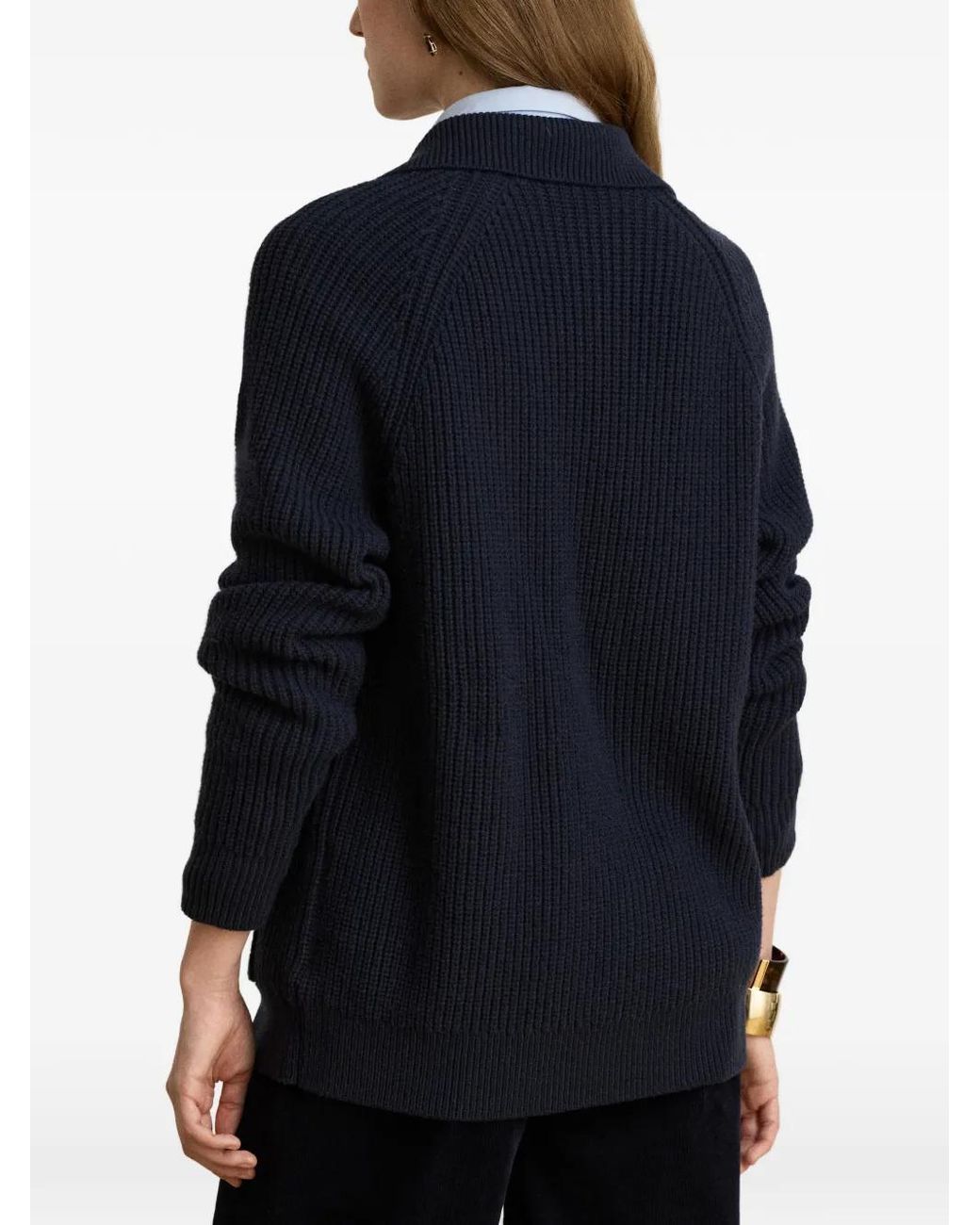 Ralph Lauren Blue Ribbed-Knit Flap-Pocket Cardigan