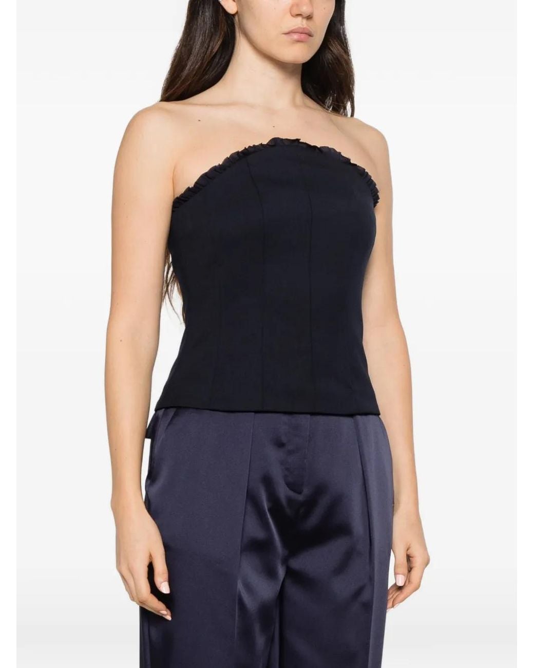 Marella Blue Ruffle-Trim Strapless Top