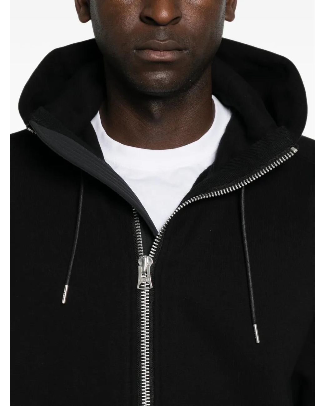 Sacai Black Zip-Up Drawstring Hoodie for men