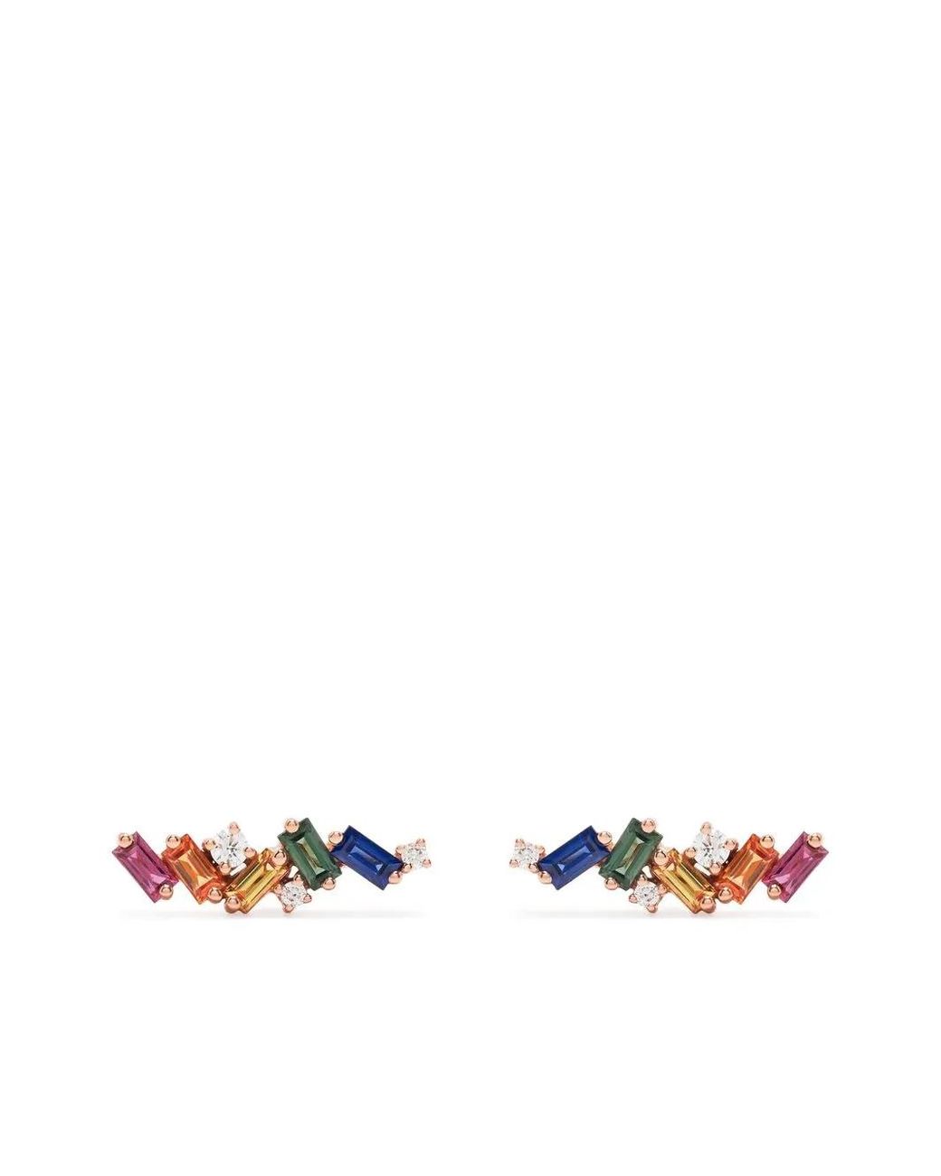 Suzanne Kalan White 18Kt Rose Zigzag Diamond Stud Earrings