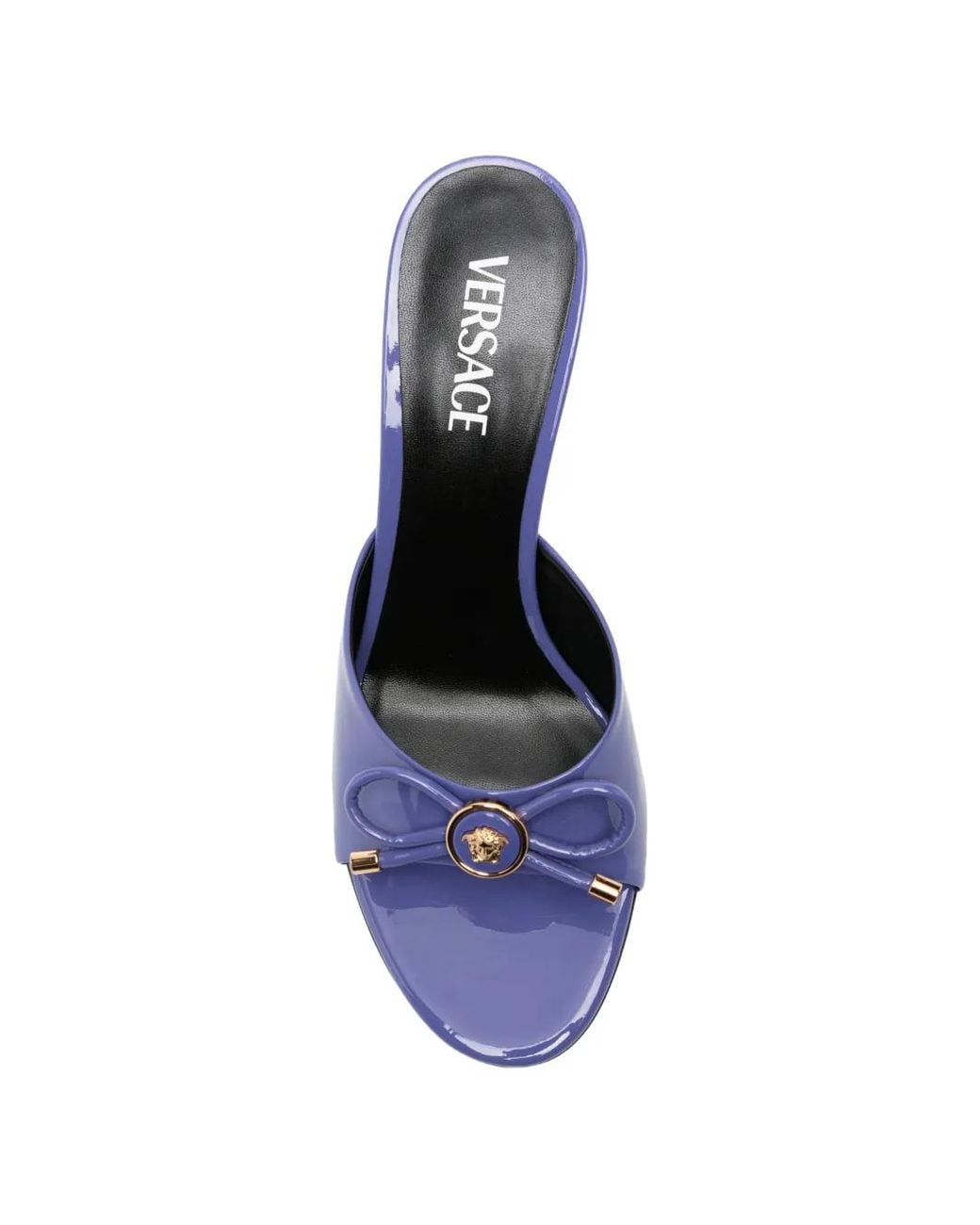 Versace Blue Opera Bow Patent Mules 85 Mm
