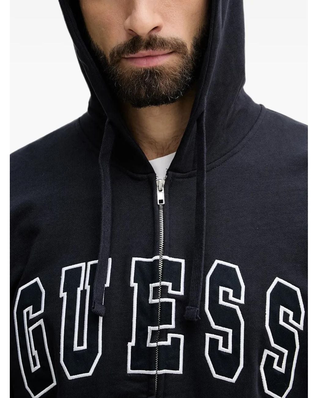 Guess Blue Logo-Embroidered Zip-Up Hoodie for men