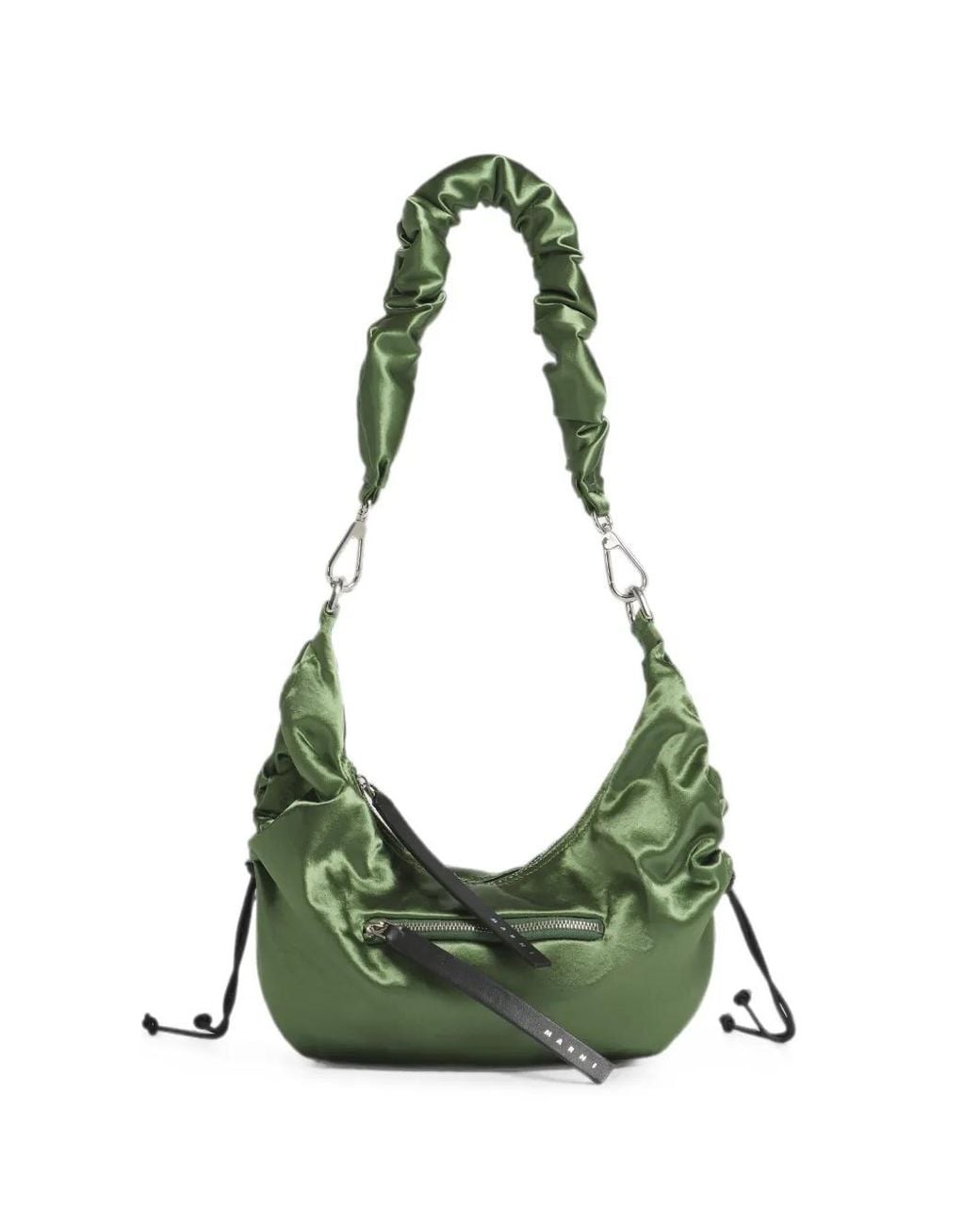 Marni Green Smocked Toggle-Secured Shoulder Bag