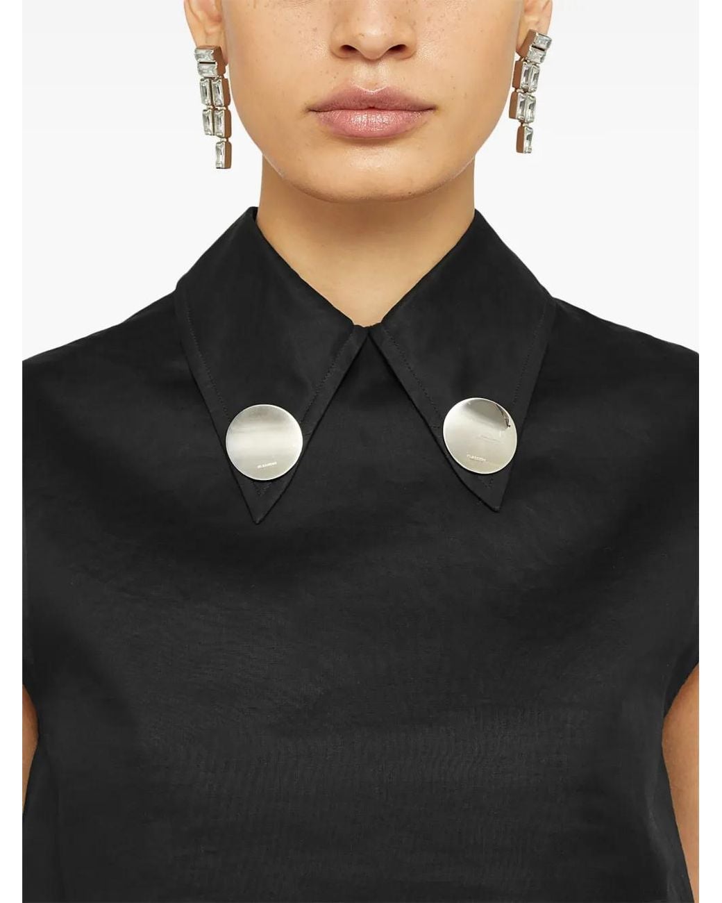 Jil Sander Black Jewel-Clip Cotton Sleeveless Blouse