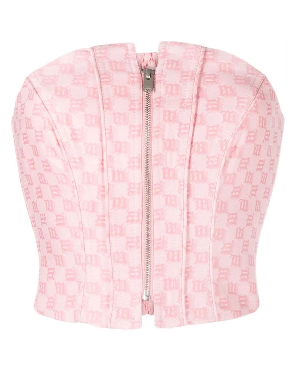 M I S B H V Pink Monogram-Print Corset Top