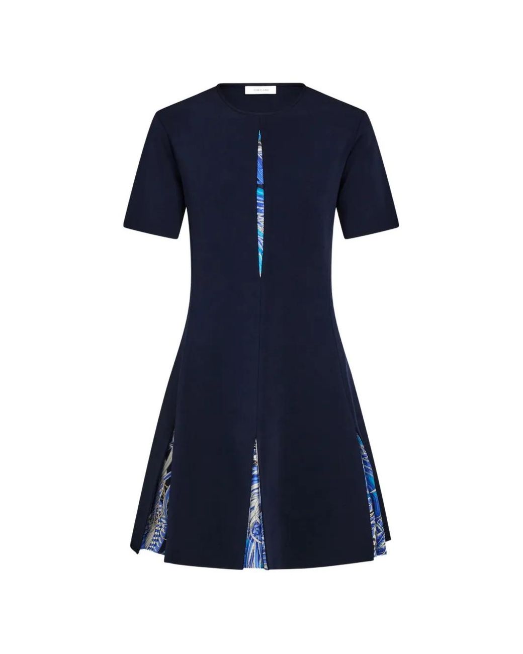 Ferragamo Blue Knit Dress With Rooster Print Inserts