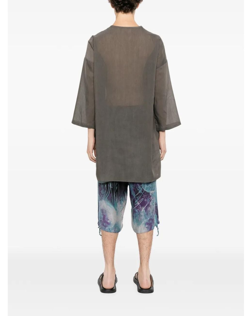 Yohji Yamamoto Gray Gusseted Collarless Shirt for men