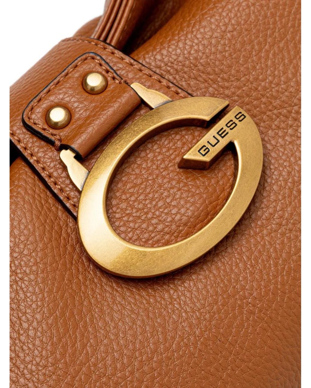 Guess Brown Medium Camden Logo-Plaque Pebbled Shoulder Bag